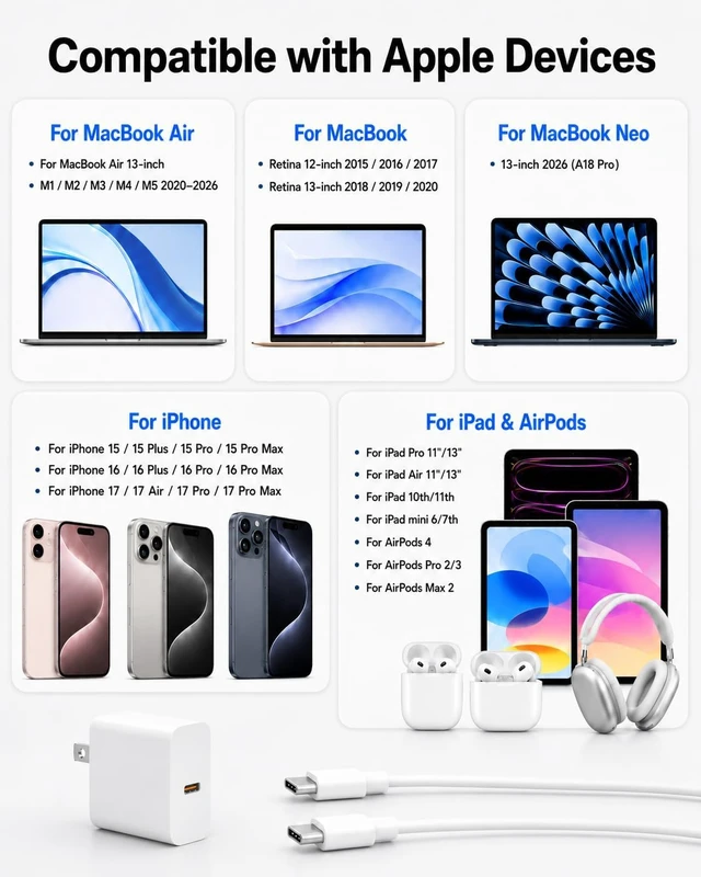 Alt view image 3 of 7 - 30W USB C Fast Charger Fit for MacBook Neo 13-inch Laptop
