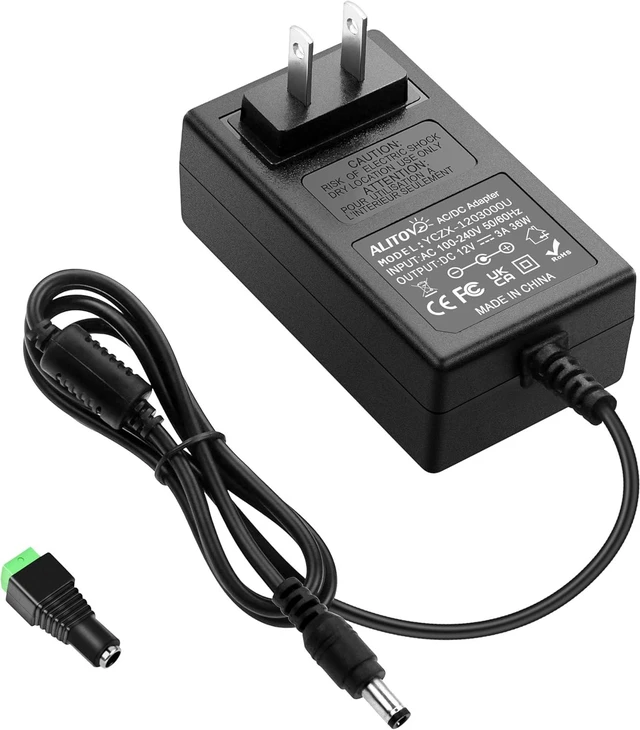 Main image of 12V DC Power Supply 3A 36W Universal AC Adapter 100-240V 50-60hz to 12 Volt Power Adapter Cord 3Amp 2.5A 2A 5.5mm x 2.5mm 2.1mm for LED Strip Light CCTV Security Camera PC Monitor and More
