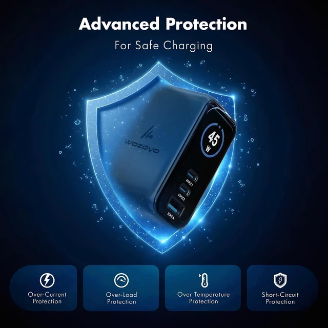 Alt view image 7 of 7 - 45W Smart LED GaN Charger 2XType-C & USB-A Superfast 2.0 Charging Compatible For iPhone 17/16/16 Pro Max/15 Series/iPad Pro Smartphones Tablets And More PD/PPS/QC 3.0 Compact Foldable Plug