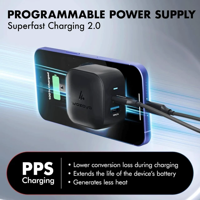 Alt view image 3 of 7 - 48W GaN Charger Type-C & USB-A Superfast 2.0 Charging Compatible for iPhone 17/16/16 Pro Max/15 Series/iPad Pro Smartphones Tablets and More PD/PPS/QC 3.0 Compact Foldable Plug