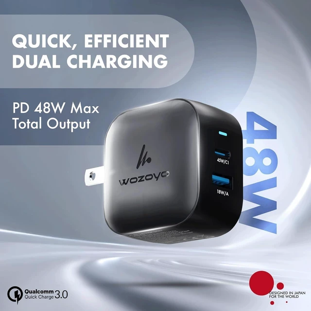 Alt view image 2 of 7 - 48W GaN Charger Type-C & USB-A Superfast 2.0 Charging Compatible for iPhone 17/16/16 Pro Max/15 Series/iPad Pro Smartphones Tablets and More PD/PPS/QC 3.0 Compact Foldable Plug