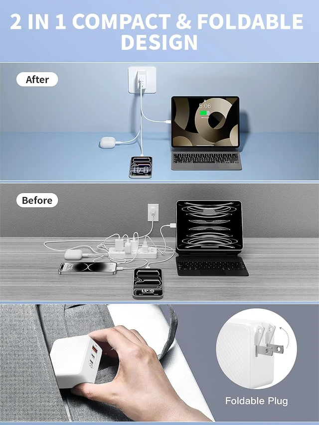 Alt view image 4 of 7 - 65W Foldable MacBook Charger Fast Charging Block &10FT MacBook Charger Cord