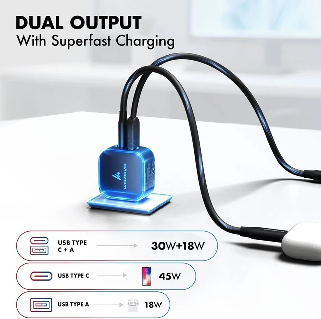 Alt view image 6 of 7 - 48W GaN Charger Type-C & USB-A Superfast 2.0 Charging Compatible for iPhone 17/16/16 Pro Max/15 Series/iPad Pro Smartphones Tablets and More PD/PPS/QC 3.0 Compact Foldable Plug