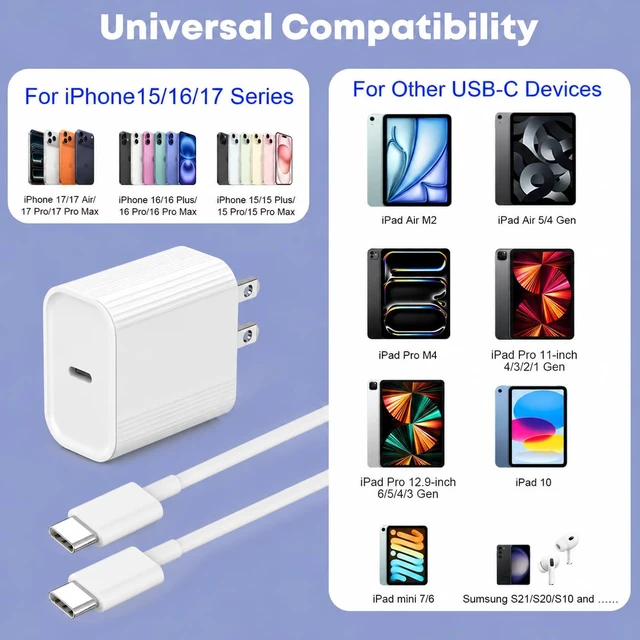Alt view image 6 of 7 - Fast Charger for iPhone 17/16/15 Charger 10FT Extra Long Fast Charging 3Pack Block USB-C to USB C Fast Charging Cable Cord for iPhone Air/17 Pro Max/iPhone 16 Pro/16 Plus/15 Pro Max iPad Pro/Air/Mini