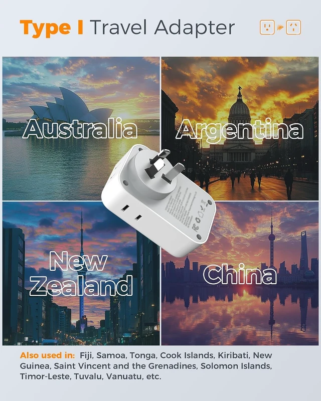 Alt view image 2 of 7 - US to Australia Plug Adapter 2 Pack PD 20W Type I Power Adapter