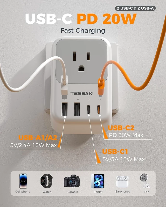 Alt view image 3 of 7 - US to Australia Plug Adapter 2 Pack PD 20W Type I Power Adapter