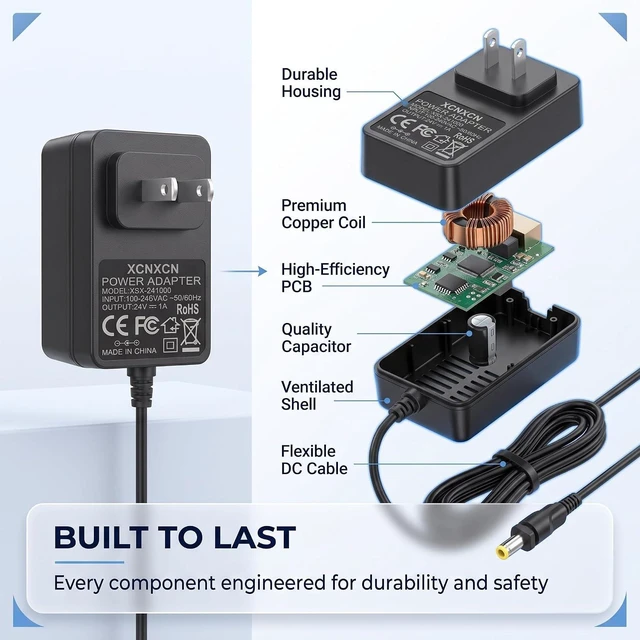 Alt view image 7 of 7 - 24V 1A AC DC Power Adapter Replacement Fan Charger Supply Compatible with Dreo PolyFan 502 508S 704S 513S Household Bedroom Circulator Fan Power Cord Charger
