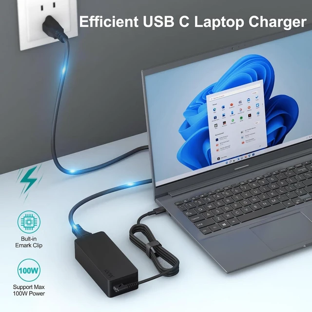 Alt view image 2 of 7 - 100W USB C Laptop Charger Compatible with Mac Book Pro/Air 16 15 14 13 M1 M2 M3 M4 M5 Inch 2026 2025 2024 2023 for Type-C Fast Charging AC Adapter