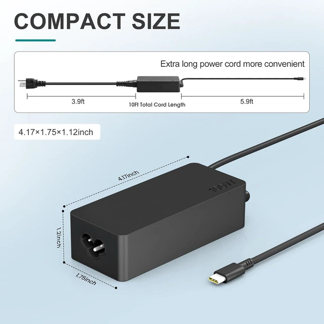 Alt view image 3 of 7 - 100W USB C Laptop Charger Compatible with Mac Book Pro/Air 16 15 14 13 M1 M2 M3 M4 M5 Inch 2026 2025 2024 2023 for Type-C Fast Charging AC Adapter