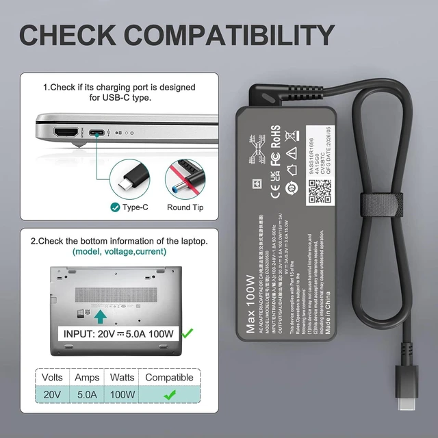 Alt view image 5 of 7 - 100W USB C Laptop Charger Compatible with Mac Book Pro/Air 16 15 14 13 M1 M2 M3 M4 M5 Inch 2026 2025 2024 2023 for Type-C Fast Charging AC Adapter
