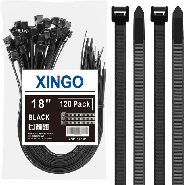 Main image of 18 Inch Black Zip Ties Heavy Duty 120 Pack 330 LBS Ultra Strong Cable Ties UV Resistant Extra Large Plastic Wire Ties For Outdoor Use