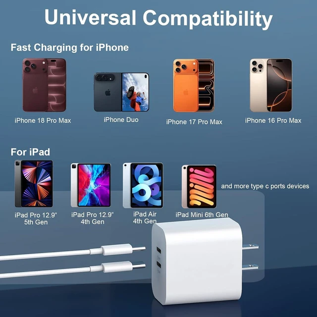 Alt view image 4 of 7 - iPhone 18 Duo 17 16 Charger Fast Charging 10 FT Long iPhone USB C Charger