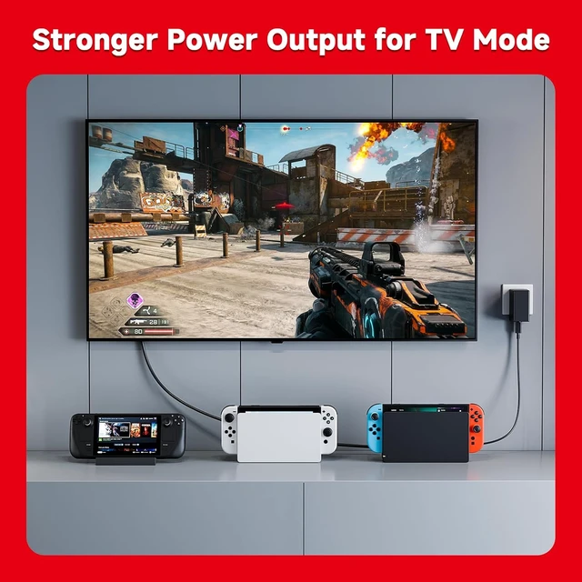 Alt view image 4 of 7 - Charger for Switch 45W AC Adapter Fast Charging with 5ft Detachable USB C Cable Compatible with Switch/OLED/Lite Deck Support TV Mode Original Quality