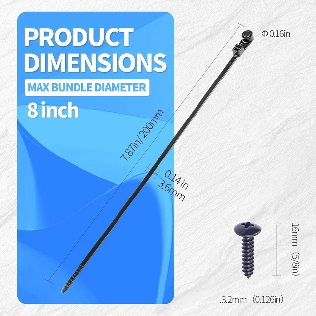 Alt view image 2 of 7 - 200 PCS 8 Mountable Cable Zip Ties with 200 Screws