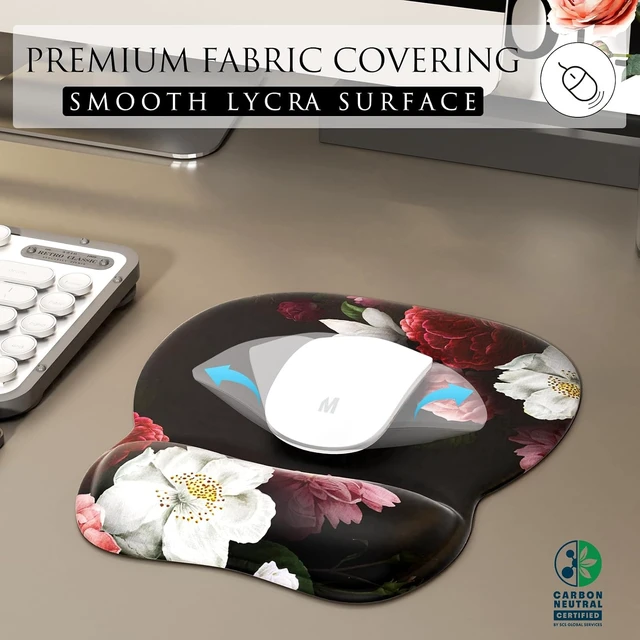 Alt view image 2 of 6 - Ergonomic Mouse Pad with Gel Wrist Rest 9.4 x 8.1 in Black Flower
