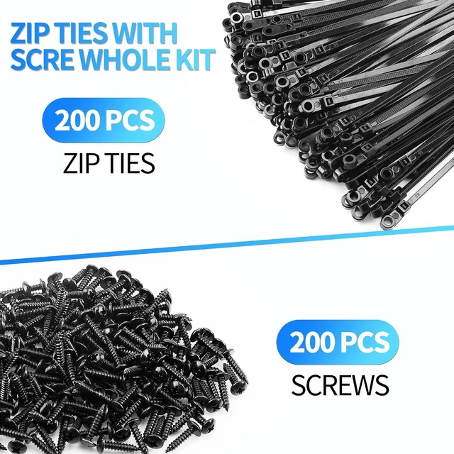 Alt view image 3 of 7 - 200 PCS 8 Mountable Cable Zip Ties with 200 Screws
