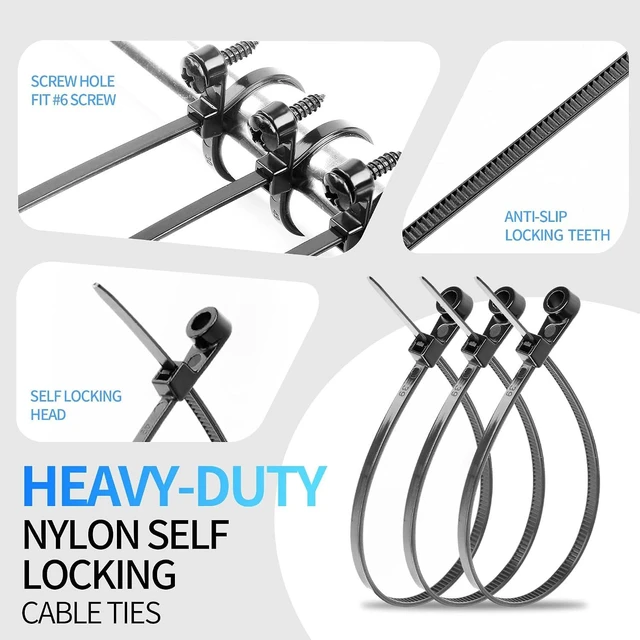 Alt view image 4 of 7 - 200 PCS 8 Mountable Cable Zip Ties with 200 Screws