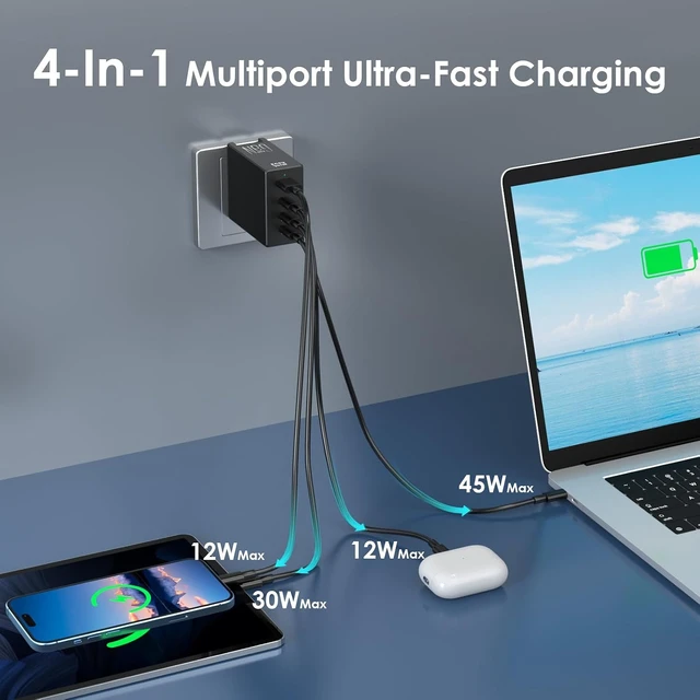 Alt view image 2 of 7 - Phone Charger 100W 4-Port Fast Compact Foldable USB C Charger Block