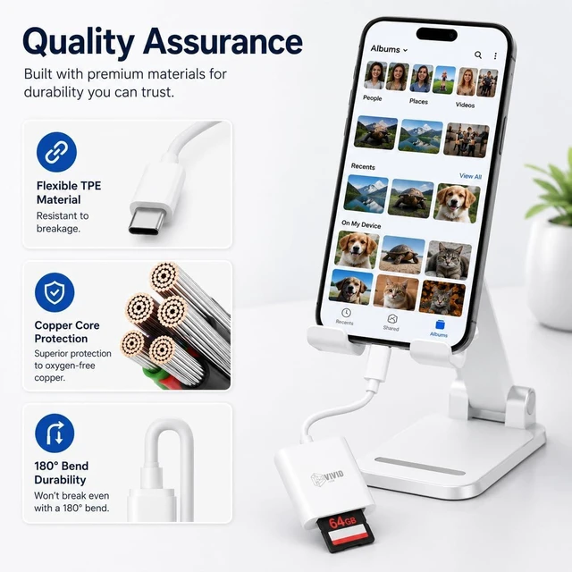 Alt view image 3 of 7 - SD Card Reader for iPhone17/16/15 Pro Max/iPad/MacBook Android Phones