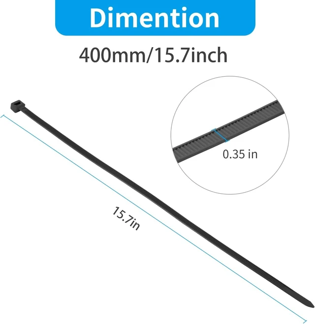 Alt view image 2 of 6 - 16 Inch Black Large Zip Ties Heavy Duty 100 PCS 200 LBS Ultra Strong Plastic Wire Ties Large Cable Ties Extra Long Tie Wraps Indoor and Outdoor UV Resistant
