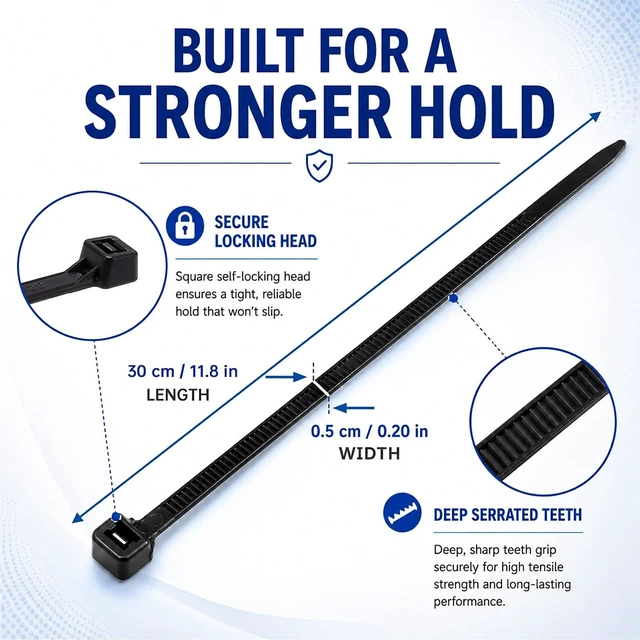 Alt view image 2 of 7 - Zip Ties 12 inch 1000 Pack Heavy Duty Black Zip Ties with 120 lbs Tensile Strength Self-Locking Nylon Cable Ties Wire Ties for indoor and outdoor use.