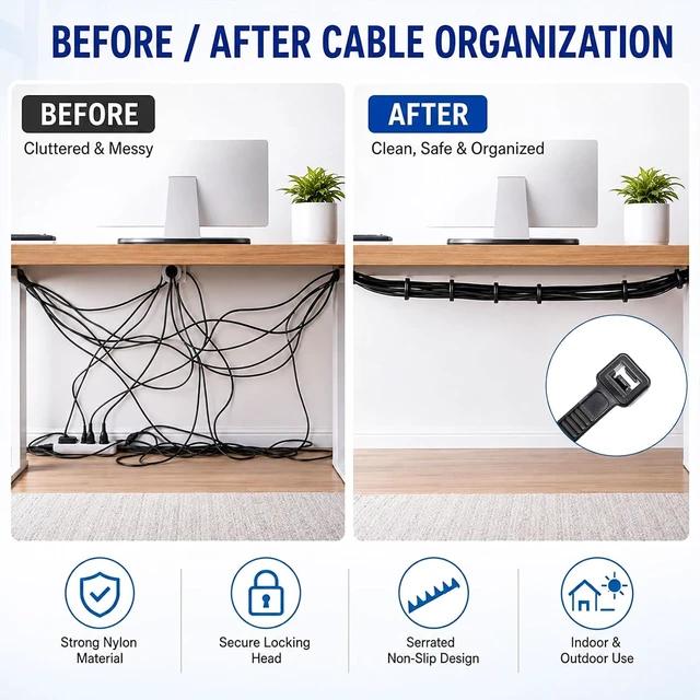 Alt view image 5 of 7 - Zip Ties 12 inch 1000 Pack Heavy Duty Black Zip Ties with 120 lbs Tensile Strength Self-Locking Nylon Cable Ties Wire Ties for indoor and outdoor use.