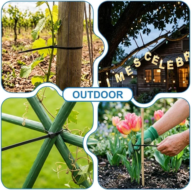 Alt view image 4 of 6 - Black Zip Ties Assorted Sizes 4+6+8+10+12-Inch600PCS Multi-Purpose Self-Locking Nylon Cable Tie Wire Tie Perfect for Home Garden Trellis Office Garage and Workshop.