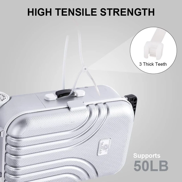 Alt view image 3 of 7 - White Zip Ties Heavy Duty 12 inch 100 Pack 50LB Cable Ties Clear Zipties