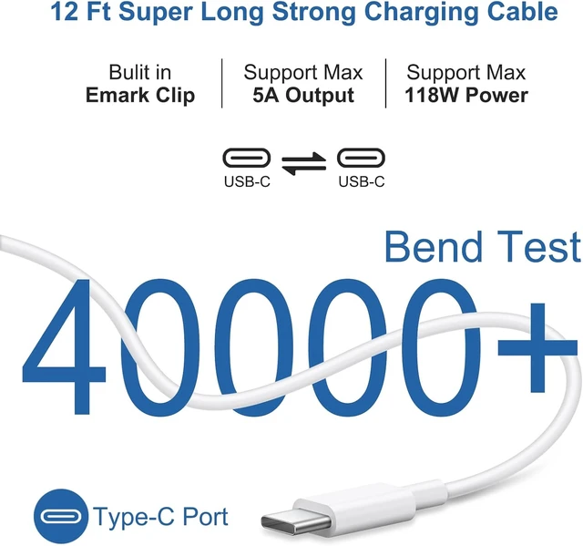 Alt view image 2 of 7 - MacBook Air MacBook Pro Charger with 12FT Extra Long Type C Charging Cable