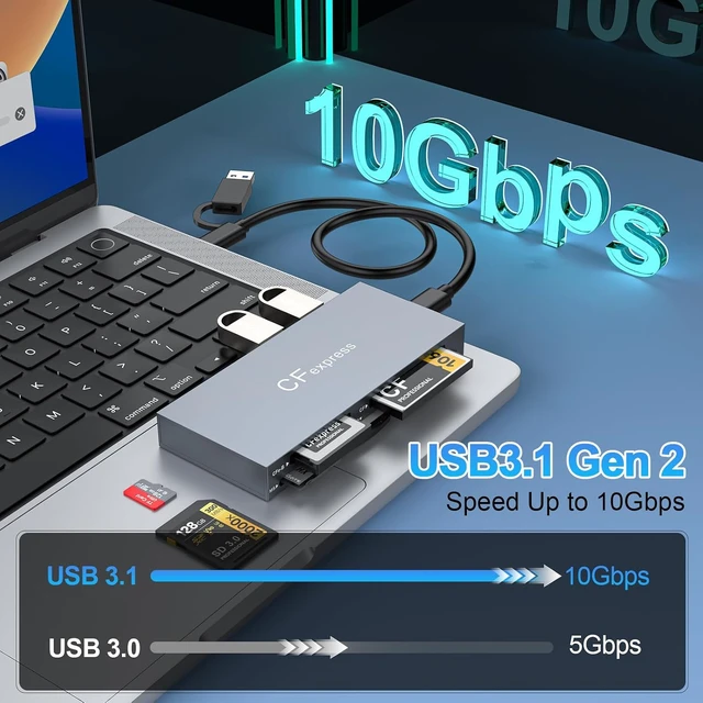 Alt view image 4 of 7 - Multi 8 in 1 USB C/USB A for CFexpress Type B Card Reader 10Gbps CFexpress Adapter for Type B/CF/XD/MS/TF/SD Card with Windows/Mac/Linux/Android for iPhone 16/15 iPad Pro//Laptops/Tablets
