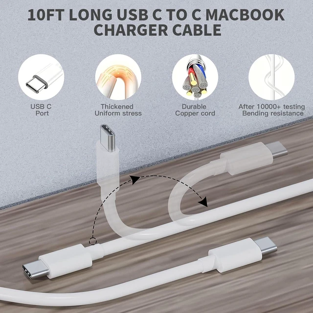 Alt view image 5 of 7 - MacBook Charger 10FT Long USB C to C Cable with 30W USBC PD Power Adapter
