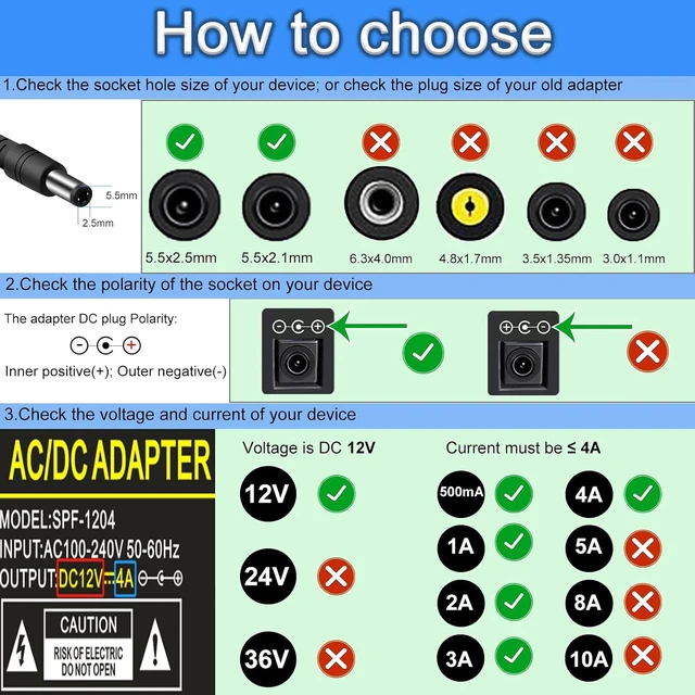Alt view image 3 of 7 - 12V 4A 48W AC/DC Adapter 12V 4A Power Supply DC Plug 5.5x2.5mm