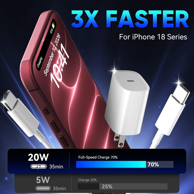 Alt view image 3 of 6 - iPhone 18 17 16 Pro Max Charger Fast Charging 20W iPhone Duo USB C Charger