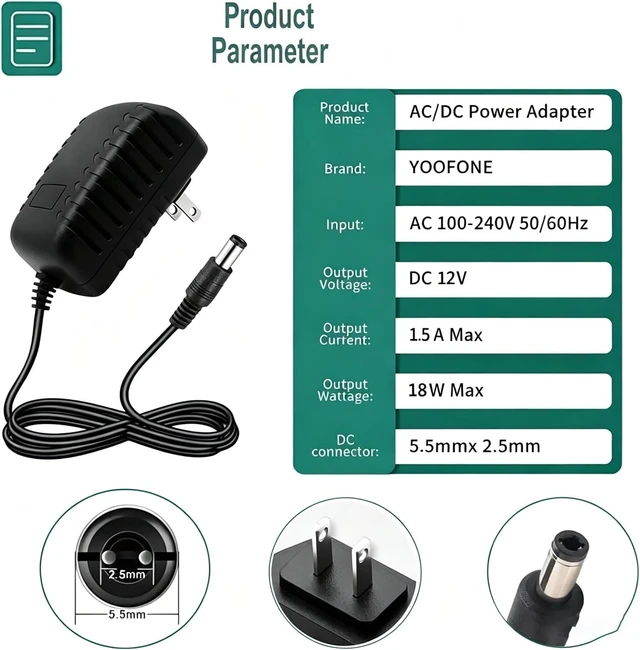 Alt view image 2 of 7 - 12V 1.5A AC Adapter Power Supply 100-240V 50-60Hz AC to DC 12 Volt 1.5A Switching Power Supply AC/DC Converter Transformer 12V 1.5 Amp Power Adapter with 5.5 x 2.5mm Plug