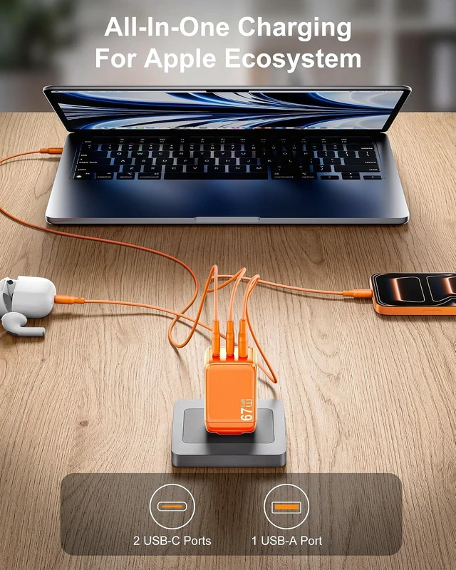 Alt view image 6 of 7 - Phone Charger USB C Fast Charging 67W GaN Compact Foldable Wall Plug