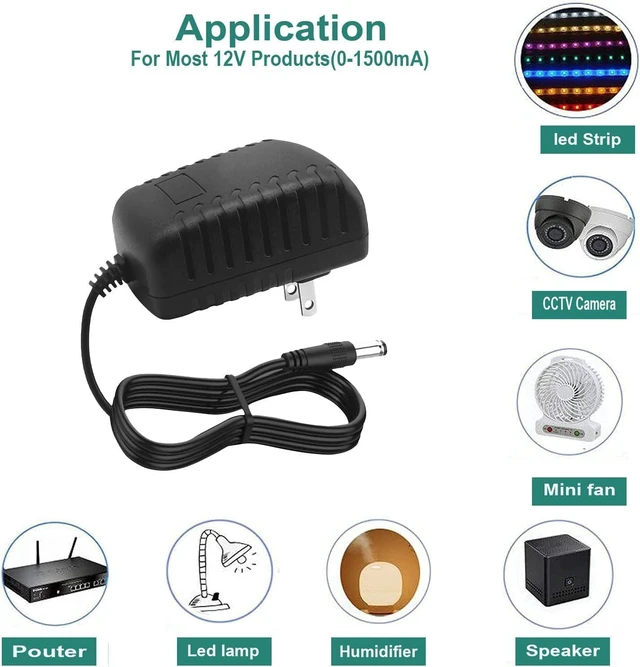 Alt view image 6 of 7 - 12V 1.5A AC Adapter Power Supply 100-240V 50-60Hz AC to DC 12 Volt 1.5A Switching Power Supply AC/DC Converter Transformer 12V 1.5 Amp Power Adapter with 5.5 x 2.5mm Plug
