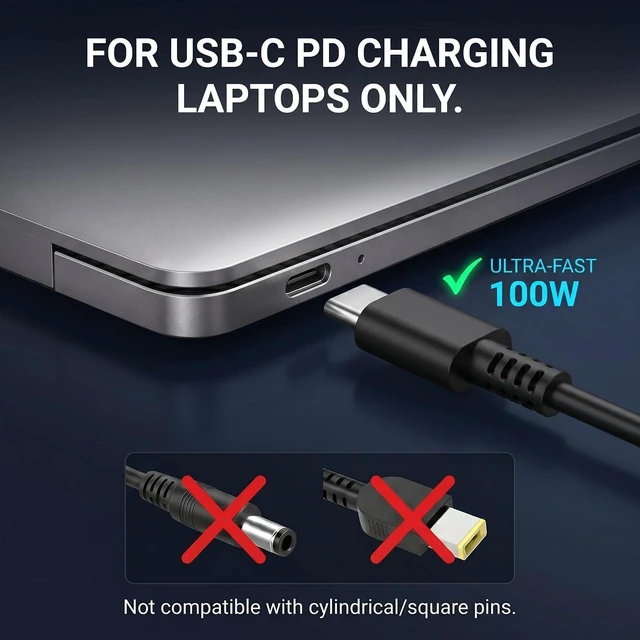 Alt view image 3 of 7 - 100W USB C Laptop Charger PD Fast Charging Power Adapter Compatible with MacBook Air/Pro 13 XPS 13 Latitude ThinkPad Yoga IdeaPad Spectre Envy EliteBook ZenBook USB-C
