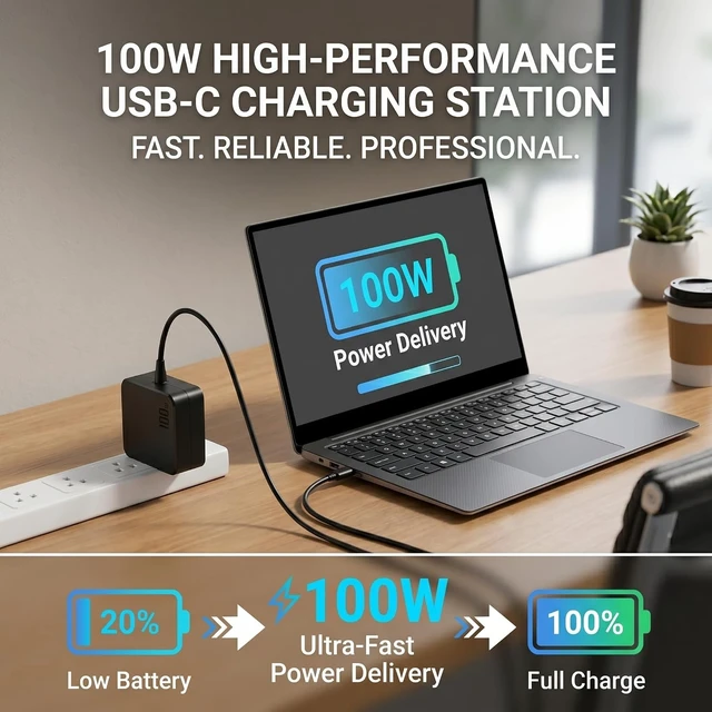 Alt view image 2 of 7 - 100W USB C Laptop Charger PD Fast Charging Power Adapter Compatible with MacBook Air/Pro 13 XPS 13 Latitude ThinkPad Yoga IdeaPad Spectre Envy EliteBook ZenBook USB-C