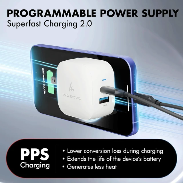 Alt view image 2 of 7 - 48W GaN Charger Type-C & USB-A Superfast 2.0 Charging Compatible for iPhone 17/16/16 Pro Max/15 Series/iPad Pro Smartphones Tablets and More PD/PPS/QC 3.0 Compact Foldable Plug