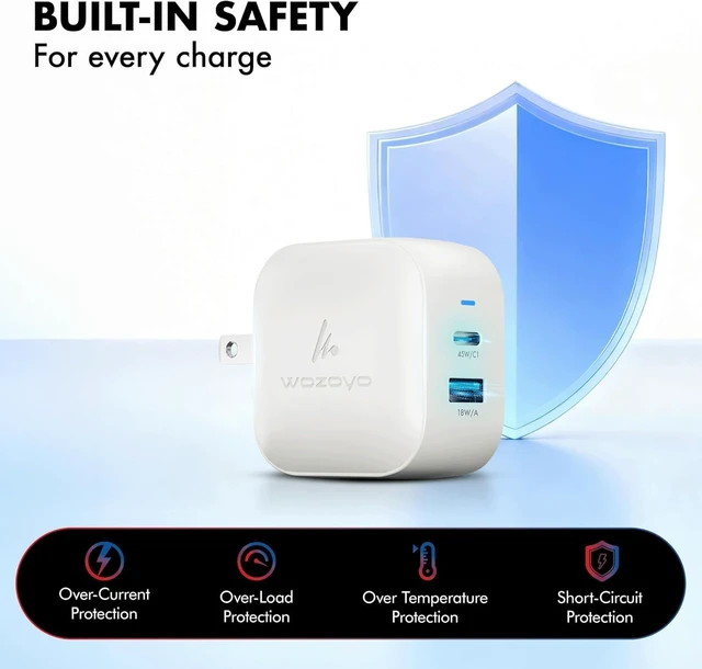 Alt view image 6 of 7 - 48W GaN Charger Type-C & USB-A Superfast 2.0 Charging Compatible for iPhone 17/16/16 Pro Max/15 Series/iPad Pro Smartphones Tablets and More PD/PPS/QC 3.0 Compact Foldable Plug
