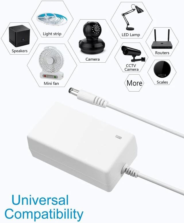 Alt view image 7 of 7 - 12V Power Supply White 3A 36W AC Adapter 100-240V 50-60Hz to DC 12 Volt Power Cord 2A 1.5A 1A 5.5mmx2.5mm 2.1mm for LED Strip Light Lamp Digital Picture Frame Monitor Camera Router