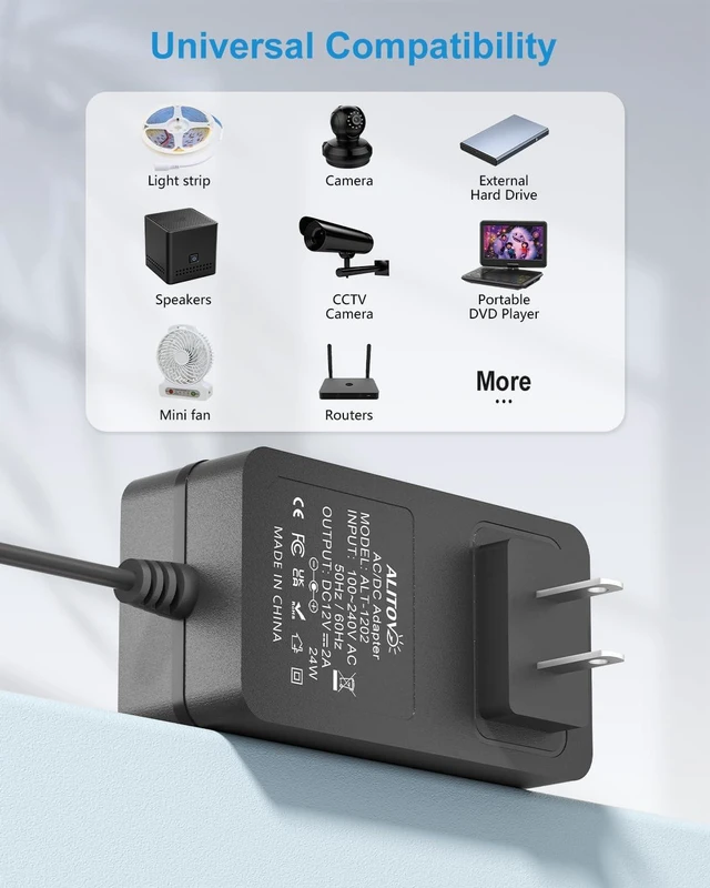 Alt view image 4 of 7 - 12V Power Supply 2A Universal AC Adapter 100-240V 50-60HZ to DC 12 Volt Power Cord 2Amp 1A 6.5FT with 14 Tips for DVD Player External Hard Drive Yamaha Piano Keyboard LED Light Router CCTV