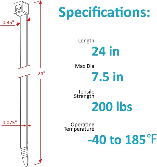 Alt view image 2 of 7 - Long Zip Ties Heavy Duty 24 inch Large Zip Ties with 200 lbs Tensile Strength Big Cable Ties Black 50 Pack by
