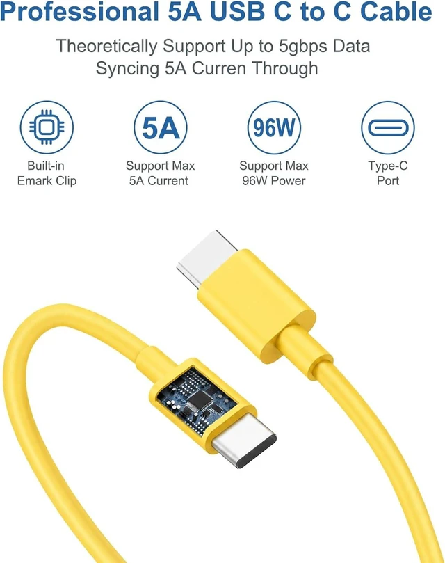 Alt view image 2 of 7 - 10FT Mac Book Pro Air Charger Long Type C Charging Cable with 96W 87W 61W USB Type C(USB-C) Fast Power Adapter Compatible with MacBook Air Pro and All USB-C Devices Yellow