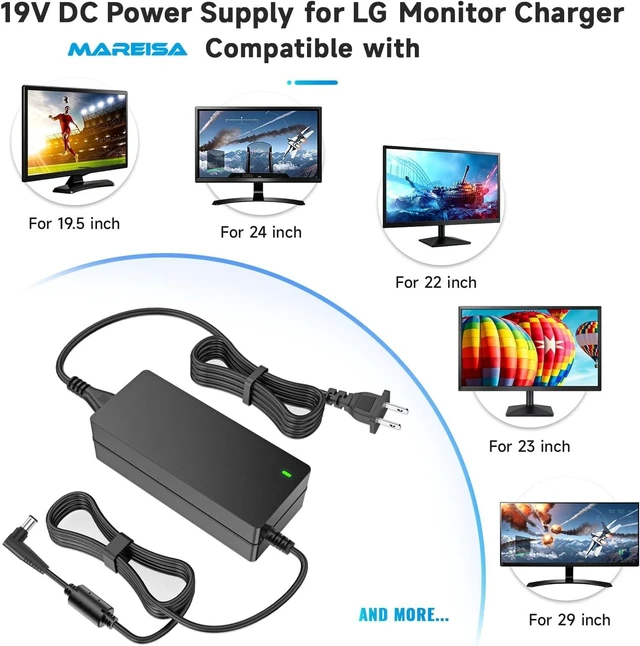 Alt view image 2 of 7 - for LG Monitor Power Cord 19V DC Power Supply 19V 3.42A Adapter 6.5 * 4.4mm
