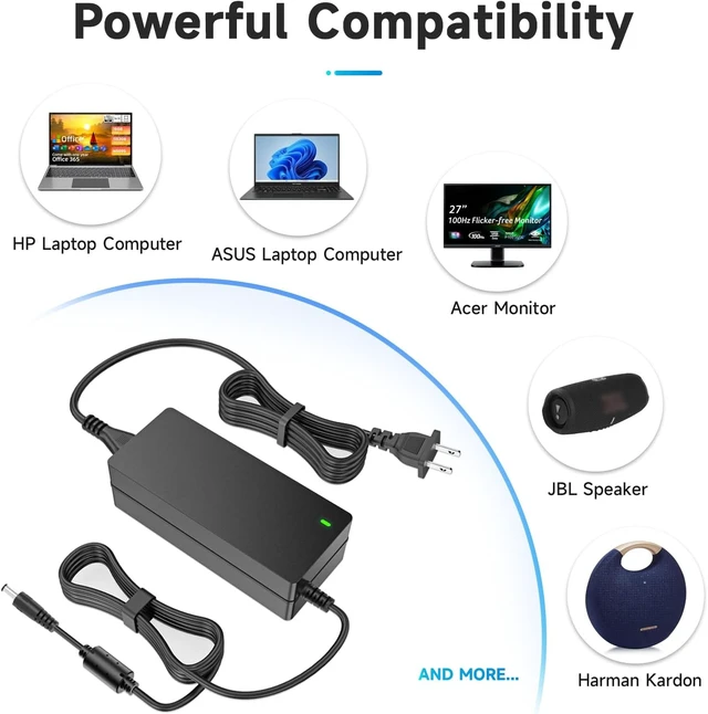 Alt view image 3 of 7 - 19V DC Power Supply 19V 3.42A Power Adapter 65W 45W with 10tips