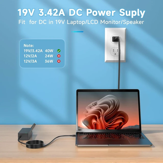 Alt view image 4 of 7 - 19V DC Power Supply 19V 3.42A Power Adapter 65W 45W with 10tips