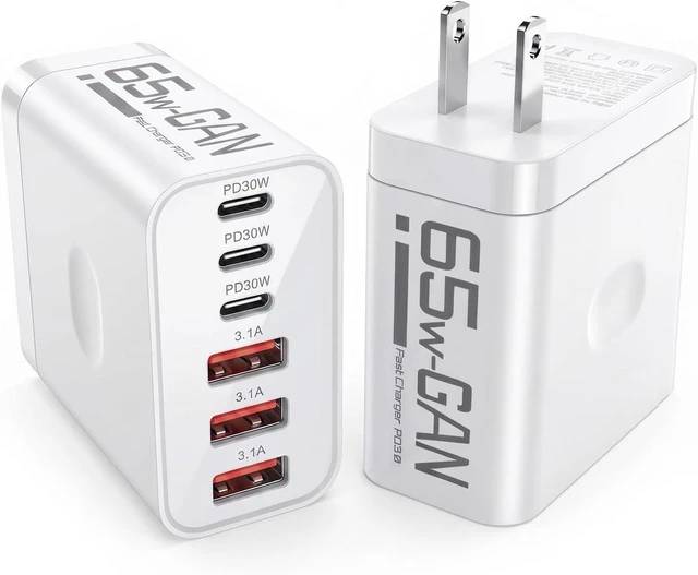 Main image of 65W USB C Charger Block 2 Pack 6-Port PD Fast Wall Charger