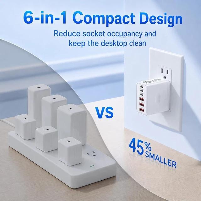 Alt view image 6 of 7 - 65W USB C Charger Block 2 Pack 6-Port PD Fast Wall Charger