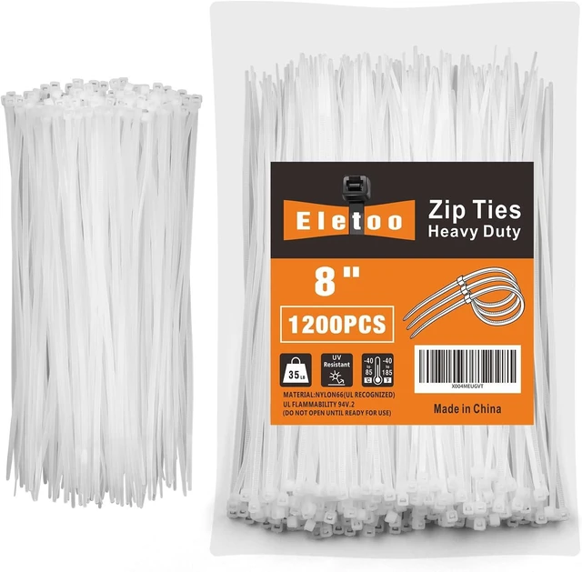 Main image of 8 Inch White Zip Ties 1200 Pack Cable Ties 35 LBS